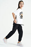 Beyaz Ayıcık Baskılı O Yaka Oversize Kısa Kol Kız Çocuk T-Shirt - 75116 | 8-9 Yaş
