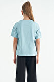 Açık Mavi Ayıcık Baskılı O Yaka Oversize Kısa Kol Kız Çocuk T-Shirt - 75116 | 10-11 Yaş