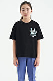 Siyah Ön Arka Baskılı O Yaka Oversize Kısa Kollu Kız Çocuk T-Shirt - 75127 | 9-10 Yaş