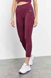 Bordo Yüksek Bel Kapri-Crop T-Shirt Slim Fit Kadın Tayt Takım - 95285 | M