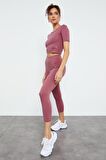 Gül Kurusu Yüksek Bel Kapri-Crop T-Shirt Slim Fit Kadın Tayt Takım - 95285 | L
