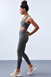 Çağla Yüksek Bel Toparlayıcılı Sırt Detaylı Slim Fit Büstiyer Kadın Tayt Takım - 95281 | XL