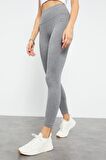 Grı Mlnj Yüksek Bel Toparlayıcı Slim Fit Dar Paça Kadın Tayt - 94011 | S