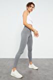 Grı Mlnj Yüksek Bel Toparlayıcı Slim Fit Dar Paça Kadın Tayt - 94011 | XL