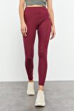 Bordo Yüksek Bel Toparlayıcı Slim Fit Dar Paça Kadın Tayt - 94011 | S