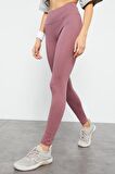 Gül Kurusu Yüksek Bel Toparlayıcı Slim Fit Dar Paça Kadın Tayt - 94011 | S