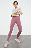 Gül Kurusu Yüksek Bel Toparlayıcı Slim Fit Dar Paça Kadın Tayt - 94011 | S