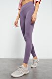 Eflatun Yüksek Bel Toparlayıcı Slim Fit Dar Paça Kadın Tayt - 94011 | M