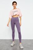 Eflatun Yüksek Bel Toparlayıcı Slim Fit Dar Paça Kadın Tayt - 94011 | M