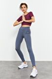 Petrol Yüksek Bel Toparlayıcı Slim Fit Dar Paça Kadın Tayt - 94011 | L