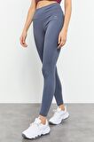 Petrol Yüksek Bel Toparlayıcı Slim Fit Dar Paça Kadın Tayt - 94011 | L