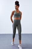Çağla Yüksek Bel Toparlayıcı Çapraz Sırt Detaylı Slim Fit Kadın Tayt Takım - 95283 | L