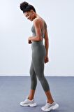 Çağla Yüksek Bel Toparlayıcı Çapraz Sırt Detaylı Slim Fit Kadın Tayt Takım - 95283 | M