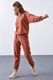 Tarçın O Yaka Oversize Lastik Paça Kadın Eşofman Takımı - 95287 | XXL