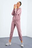 Gül Kurusu O Yaka Oversize Lastik Paça Kadın Eşofman Takımı - 95287 | XL