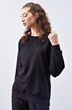 Siyah O Yaka Oversize Lastik Paça Kadın Eşofman Takımı - 95287 | XXL