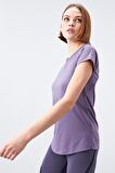Eflatun Sırt Pencereli Kısa Kol Standart Kalıp O Yaka Kadın T-Shirt - 97101 | L