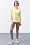Limon Sırt Pencereli Kısa Kol Standart Kalıp O Yaka Kadın T-Shirt - 97101 | M