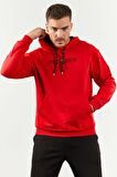 Kırmızı - Siyah Kapüşonlu Kanguru Cep Lastik Paça Erkek Oversize Eşofman Takımı - 85117 | XL