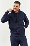 İndigo Kapüşonlu Kanguru Cep Lastik Paça Erkek Oversize Eşofman Takımı - 85117 | S