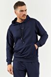 İndigo Kapüşonlu Kanguru Cep Lastik Paça Erkek Oversize Eşofman Takımı - 85117 | S