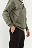 Çağla - Siyah Kapüşonlu Kanguru Cep Lastik Paça Erkek Oversize Eşofman Takımı - 85117 | XL