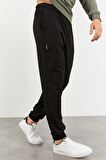 Çağla - Siyah Kapüşonlu Kanguru Cep Lastik Paça Erkek Oversize Eşofman Takımı - 85117 | XL
