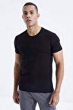 Siyah Basic Kısa Kol Standart Kalıp O Yaka Erkek T-Shirt - 87911 | M