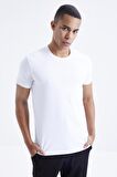 Beyaz Basic Kısa Kol Standart Kalıp O Yaka Erkek T-Shirt - 87911 | XXL