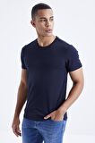 Lacivert Basic Kısa Kol Standart Kalıp O Yaka Erkek T-Shirt - 87911 | XXL