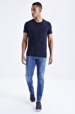 Lacivert Basic Kısa Kol Standart Kalıp O Yaka Erkek T-Shirt - 87911 | XXL