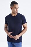 Lacivert Basic Kısa Kol Standart Kalıp O Yaka Erkek T-Shirt - 87911 | XXL