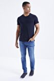 Lacivert Basic Kısa Kol Standart Kalıp O Yaka Erkek T-Shirt - 87911 | XXL