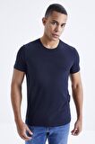 Lacivert Basic Kısa Kol Standart Kalıp O Yaka Erkek T-Shirt - 87911 | XXL