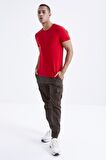 Kırmızı Basic Kısa Kol Standart Kalıp O Yaka Erkek T-Shirt - 87911 | XL