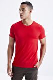 Kırmızı Basic Kısa Kol Standart Kalıp O Yaka Erkek T-Shirt - 87911 | XL