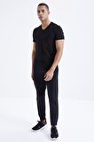 Siyah Basic Kısa Kol Standart Kalıp V Yaka Erkek T-Shirt - 87912 | XXL
