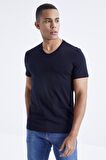 Lacivert Basic Kısa Kol Standart Kalıp V Yaka Erkek T-Shirt - 87912 | S