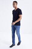 Lacivert Basic Kısa Kol Standart Kalıp V Yaka Erkek T-Shirt - 87912 | S
