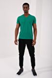 Koyu Yeşil Basic Kısa Kol Standart Kalıp V Yaka Erkek T-Shirt - 87912 | S