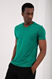 Koyu Yeşil Basic Kısa Kol Standart Kalıp V Yaka Erkek T-Shirt - 87912 | S