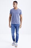 Petrol Basic Kısa Kol Standart Kalıp V Yaka Erkek T-Shirt - 87912 | L