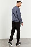 Petrol - Siyah Casual O Yaka Lastik Paça Erkek Oversize Eşofman Takımı - 85120 | L