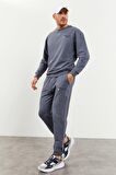 Petrol Casual O Yaka Lastik Paça Erkek Oversize Eşofman Takımı - 85120 | M