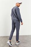 Petrol Casual O Yaka Lastik Paça Erkek Oversize Eşofman Takımı - 85120 | M