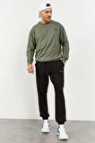 Çağla - Siyah Casual O Yaka Lastik Paça Erkek Oversize Eşofman Takımı - 85120 | M
