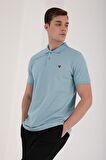Buz Mavi Basic Göğüs Logolu Standart Kalıp Triko Polo Yaka Erkek T-Shirt - 87768 | L