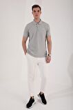 Gri Melanj Basic Logolu Standart Kalıp Triko Polo Yaka Erkek T-Shirt - 87748 | XXL