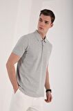 Gri Melanj Basic Logolu Standart Kalıp Triko Polo Yaka Erkek T-Shirt - 87748 | XXL