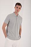 Gri Melanj Basic Logolu Standart Kalıp Triko Polo Yaka Erkek T-Shirt - 87748 | XXL
